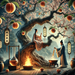 Xiwangmu offering the Peaches of Immortality from Mount Kunlun