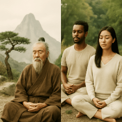 Ancient to Modern taoist practicing biguan outdoors
